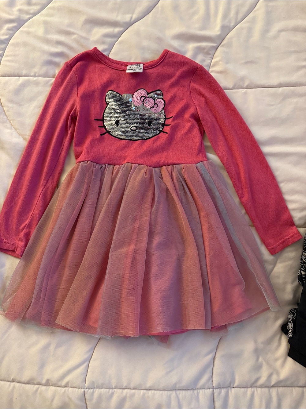 Hello Kitty Hot Pink Long-Sleeve Tulle Dress with Sequin Kitty